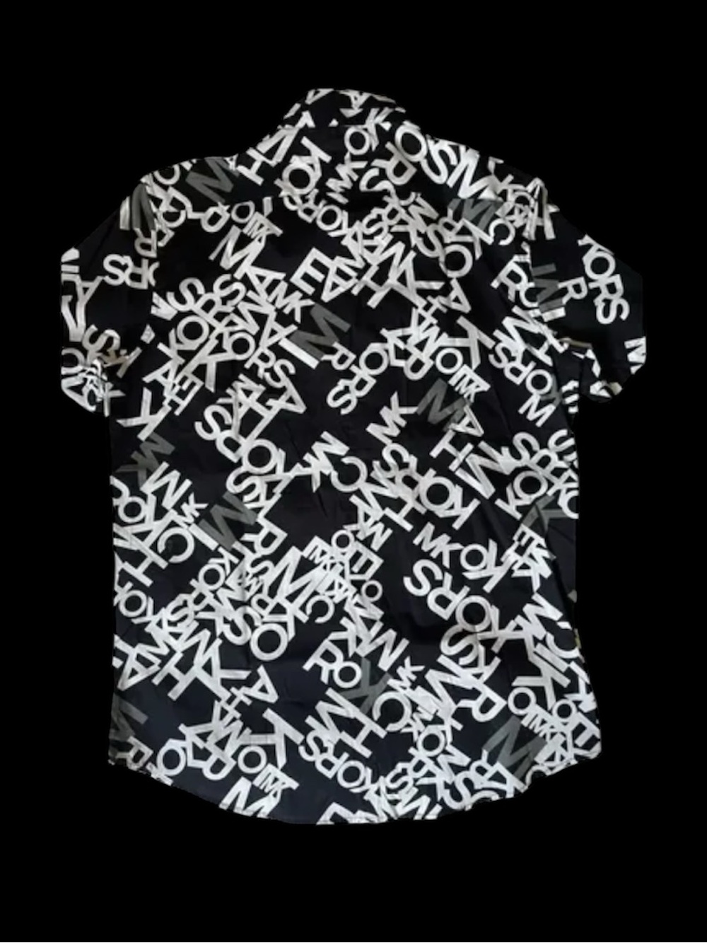 Michael Kors Black Short-Sleeve Button-Down with White Logo Print